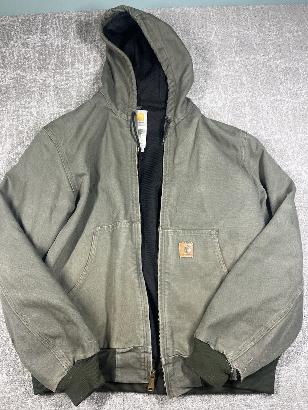 Carhartt J208 Hooded Jacket DISTRESSED Mens Large Lined Duck Canvas Read Below